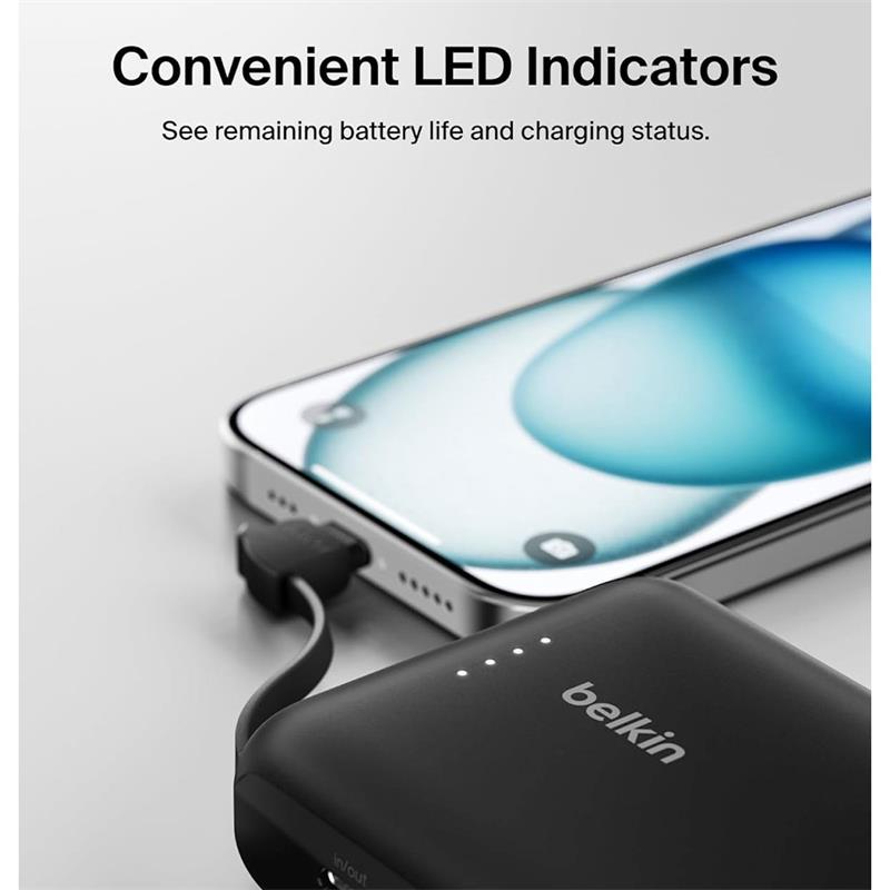 Belkin BoostCharge PowerBank 10K with Integrated USB-C Cable 20W - Black 