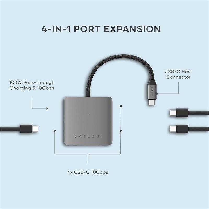 Satechi 4-Port USB-C Hub with Power Delivery - Space Grey 
