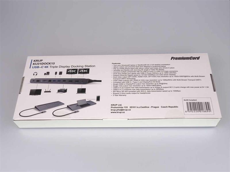 PremiumCord USB-C Full Size MST Dokovacia stanica vhodná pod notebook 