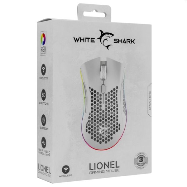 White Shark Wireless gaming mouse LIONEL, 6D, 10 000 dpi, white 