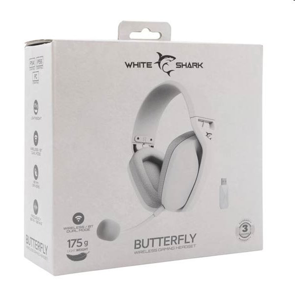 White Shark Wireless Gaming headphones BUTTERFLY, PC, PS4/PS5, Xbox, MAC, white 