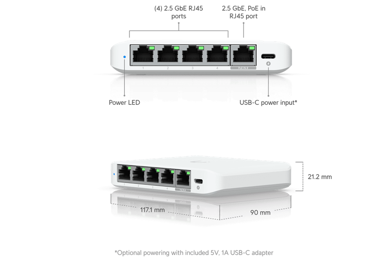 Ubiquiti UniFi switch USW Flex mini 2,5G   5x 2,5Gbps  power over PoE  indoor/outdoor 