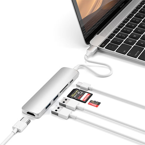 Satechi USB-C Slim Multiport adaptér V2 - Silver Aluminium 