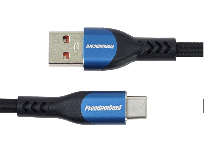 PremiumCord Kábel USB-C/M - USB 2.0 A/M, rýchle nabíjanie prúdom 5A, 0.5m 