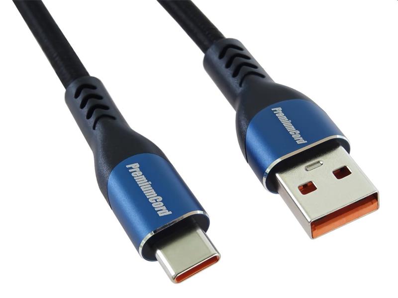 PremiumCord Kábel USB-C/M - USB 2.0 A/M, rýchle nabíjanie prúdom 5A, 0.5m 