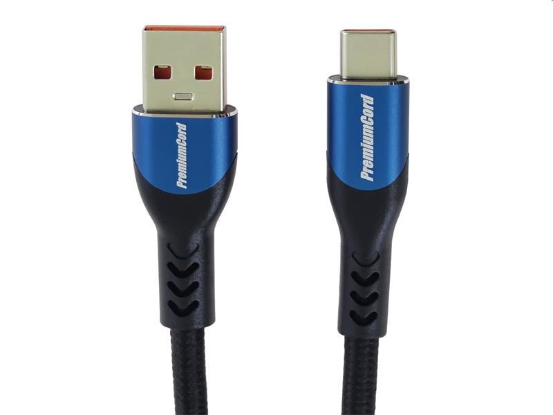 PremiumCord Kábel USB-C/M - USB 2.0 A/M, rýchle nabíjanie prúdom 5A, 1m 