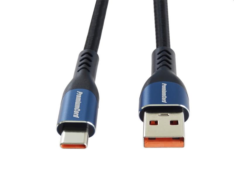 PremiumCord Kábel USB-C/M - USB 2.0 A/M, rýchle nabíjanie prúdom 5A, 1m 