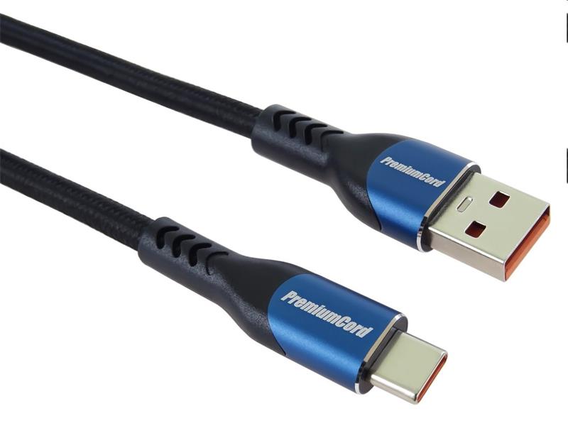 PremiumCord Kábel USB-C/M - USB 2.0 A/M, rýchle nabíjanie prúdom 5A, 1.5m 