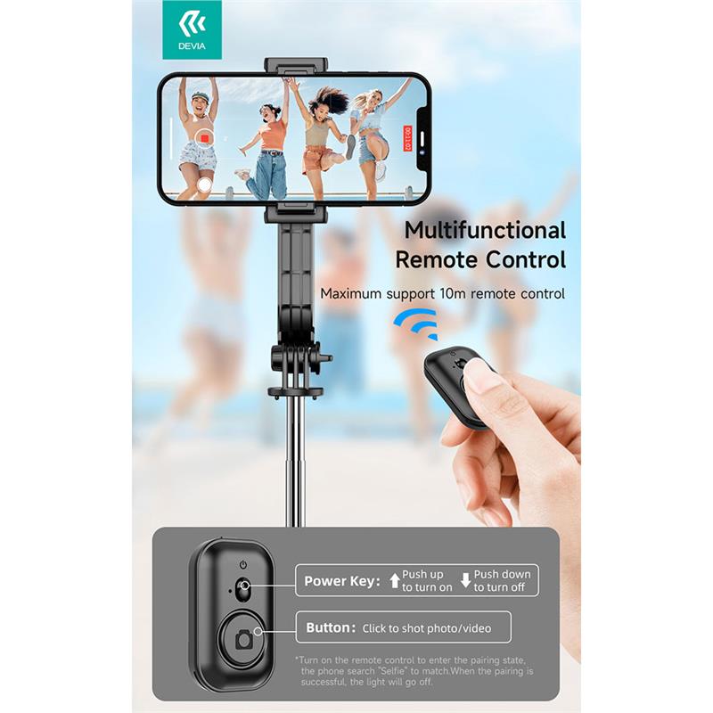 Devia Tripod Stand Multi-functional Detachable Selfie-Stick - Black 