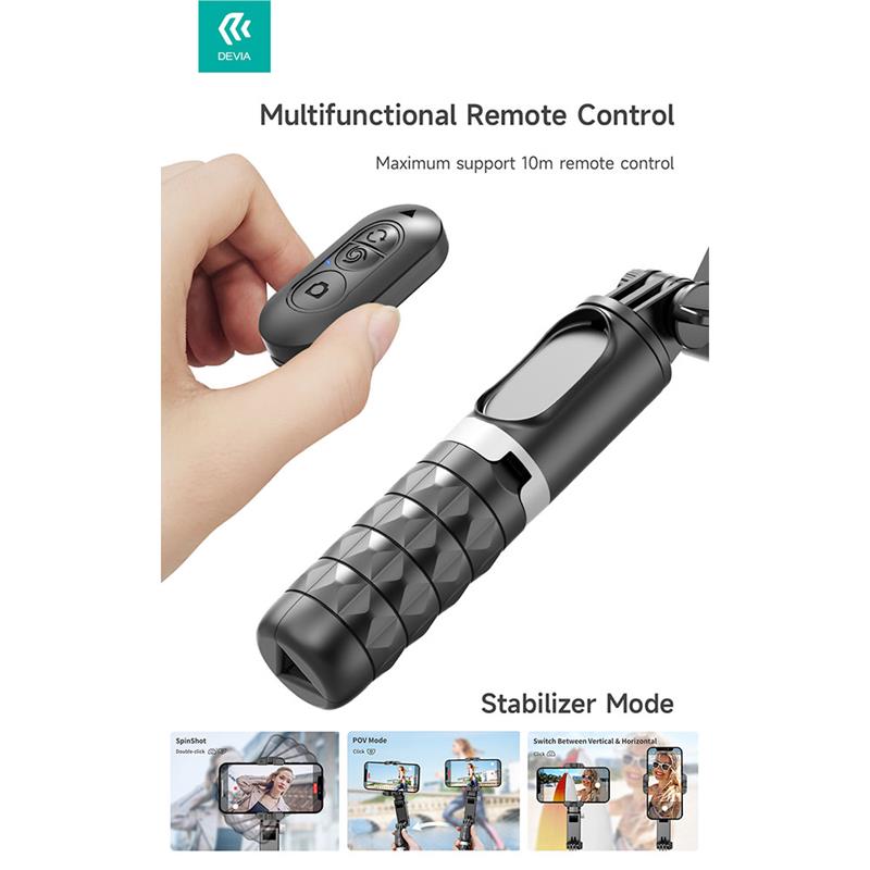 Devia Tripod Stand Multi-functional Desktop Gimbal Selfie-Stick - Black 