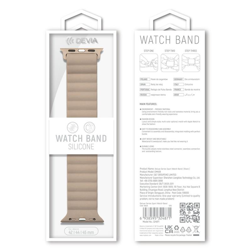 Devia remienok Deluxe Series Sport3 Silicone Magnet Band 44/45/46mm - Khaki 