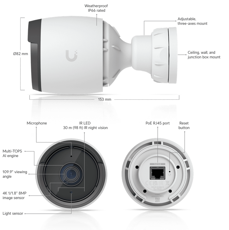 Ubiquiti UniFi Video Camera G6  Bullet (8MP, 3864*2160/30sn) 