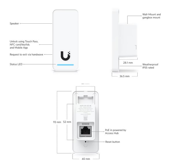 Ubiquiti UniFi Access - G3 Reader   čtečka karet (RFID 13,56MHz/NFC/mobil) bílá 