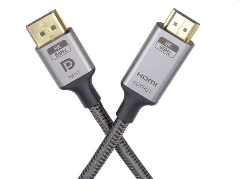 PremiumCord DisplayPort 1.4 na HDMI 2.1 kábel pre rozlíšenie 8K@60Hz, 4K@ 144Hz, 2m 