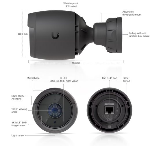Ubiquiti UniFi Video Camera G6  Bullet (8MP, 3864*2160/30sn)  čierna 