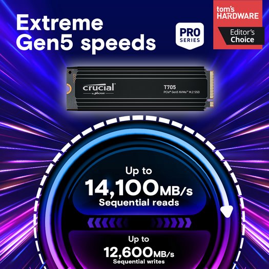 Crucial SSD T705 4TB M.2 NVMe Gen5 HeatSink 14100/12600 MBps 