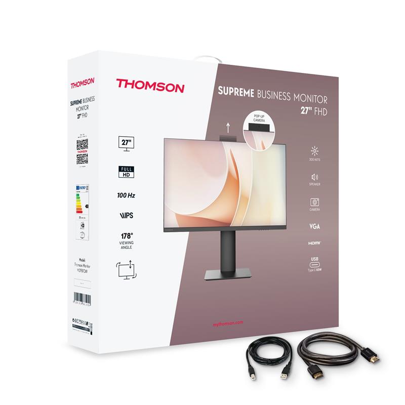 Thomson M27FB7C14V - 27" FHD, IPS, 100Hz, 5ms, 300cd, 1300:1, USB-C (65W), HDMI, VGA, repro, kamera, 3Yr 