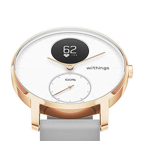 Withings Steel HR (36mm) Rose Gold w/ Blue Leather + Grey Silicone wristband 