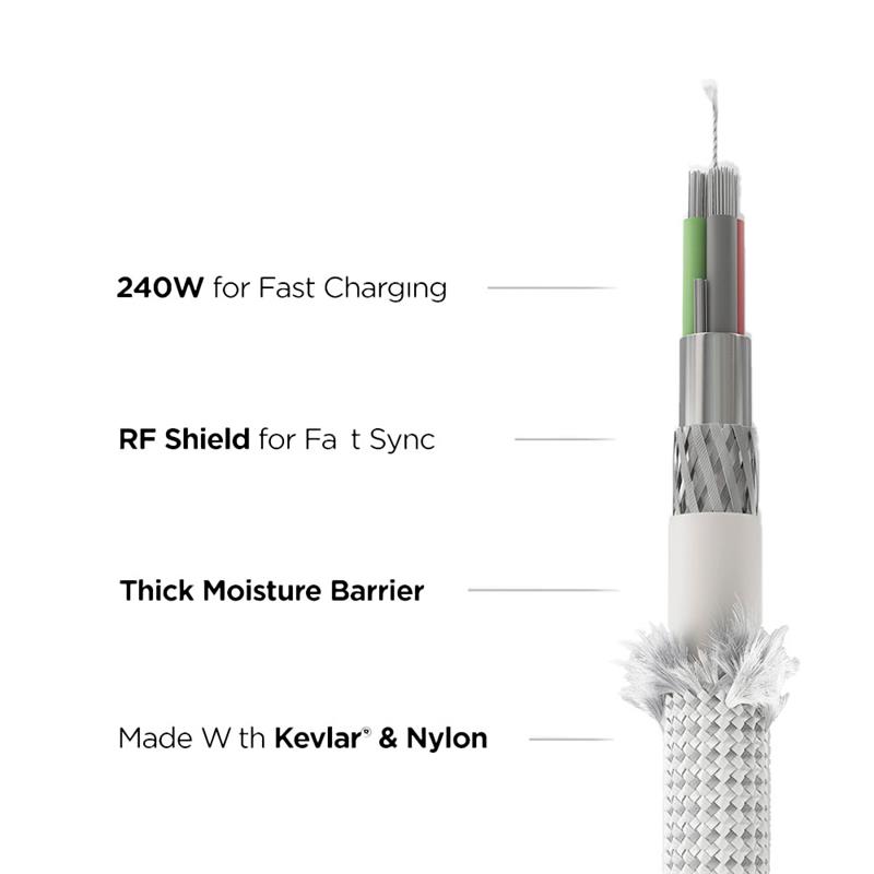 Nomad kábel Made with Kevlar USB-C Cable 240W 3m - White 