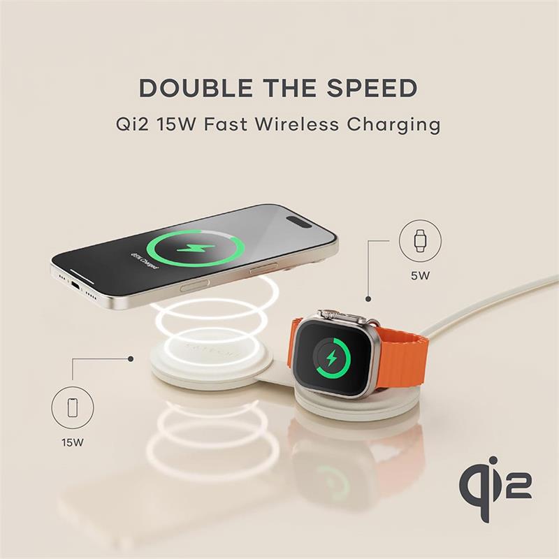 Satechi Qi2 OntheGo 2-in-1 Wireless Charger - Sand 