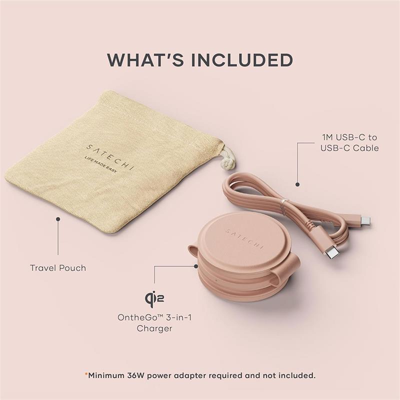 Satechi Qi2 OntheGo 3-in-1 Wireless Charger - Desert Rose 