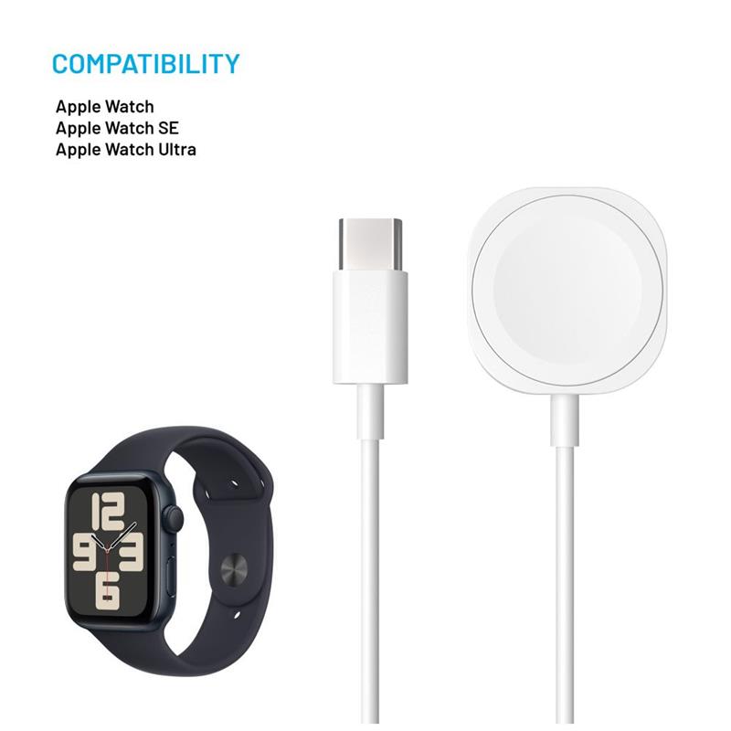 FIXED USB-C nabíjací kábel pre Apple Watch, biely 