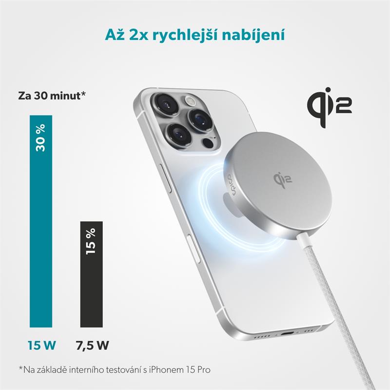 iStores by Epico UltraBase Qi2 Mag+ bezdrôtová nabíjačka EO50 - strieborná 