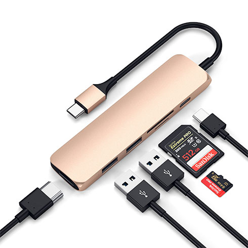 Satechi USB-C Slim Multiport adaptér V2 - Gold Aluminium 