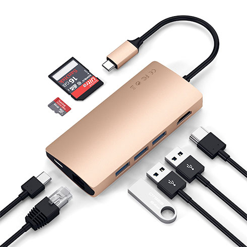 Satechi USB-C Multiport adaptér 4K 8ports V2 - Gold Aluminium