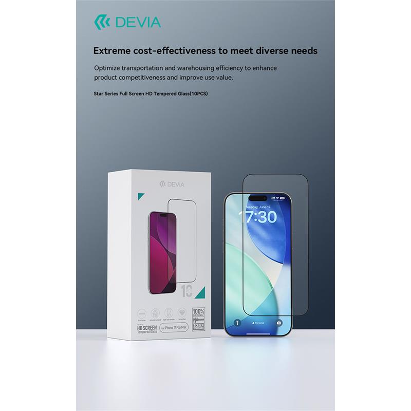 Devia ochranné sklo Star Series pre iPhone 17 (10pcs) - Black Frame 