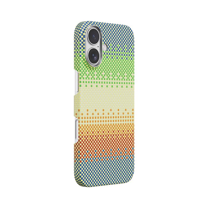 Comma kryt Woven Kevlar Magnetic Shockproof Case pre iPhone 17 - Green Orange Light 