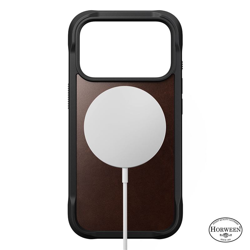 Nomad kryt Rugged Leather Case Magsafe Horween pre iPhone 17 Pro - Rustic Brown 