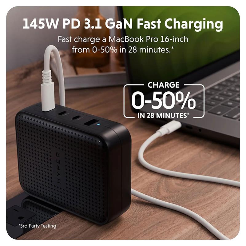 Hyper HyperJuice 145W USB-C GaN Charger With 4 Ports - Black 