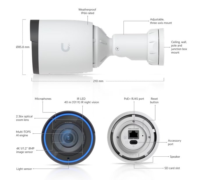 Ubiquiti UniFi Video Camera G6 Pro Bullet (8MP, 3864*2160/30sn)  biela 