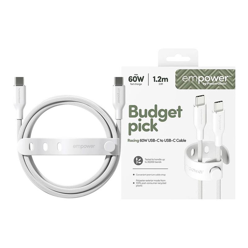 PanzerGlass kábel EMPOWER Racing USB-C to USB-C 1.2m 60W - White 