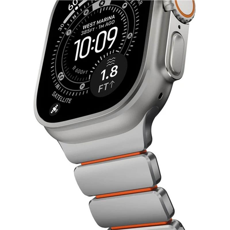 Nomad remienok Stratos pre Apple Watch 44-49mm - Ultra Orange/Natural Hardware 