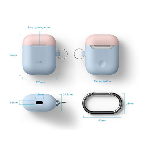 Elago Airpods Silicone Duo Hang Case - Pastel Blue/ Pink, White 