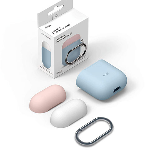 Elago Airpods Silicone Duo Hang Case - Pastel Blue/ Pink, White 