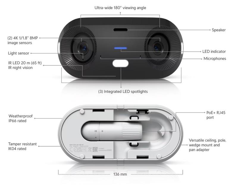 Ubiquiti UniFi Video Camera G6 180 (16MP, 7680*2160/20sn)  biela 