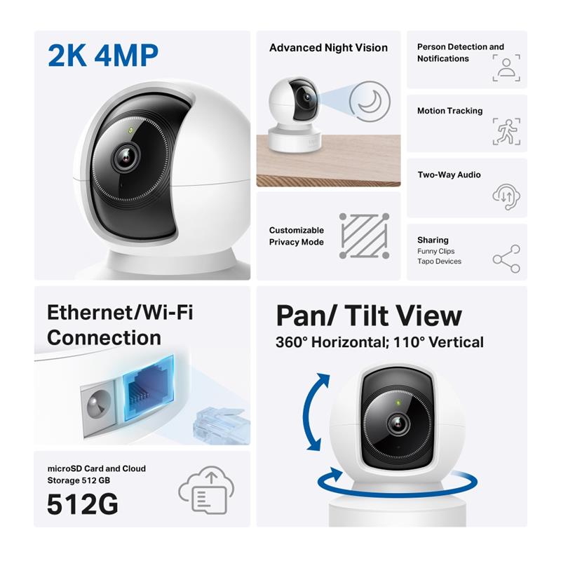 tp-link Tapo C222, Domáca bezpečnostná otočná Wi-Fi kamera 