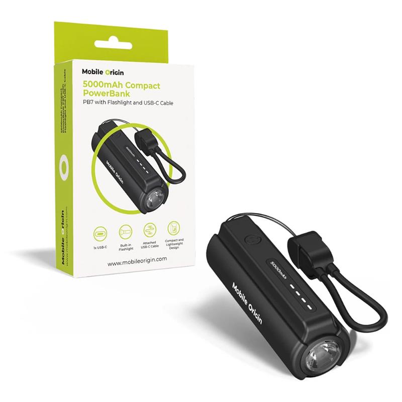 Mobile Origin PowerBank with Flashlight 5000mAh - Black 