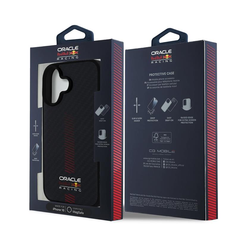 Red Bull Carbon Powerbar MagSafe Zadný Kryt pre iPhone 16 čierny 