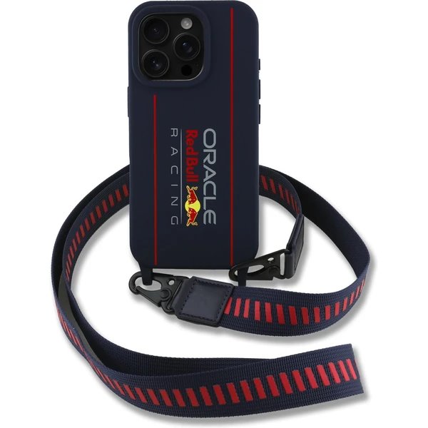 Red Bull Silicone Vertical Logo MagSafe Zadný Kryt + Crossbody popruh pre iPhone 16 Pro Max modrý 
