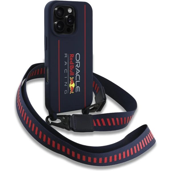 Red Bull Silicone Vertical Logo MagSafe Zadný Kryt + Crossbody popruh pre iPhone 16 Pro Max modrý 