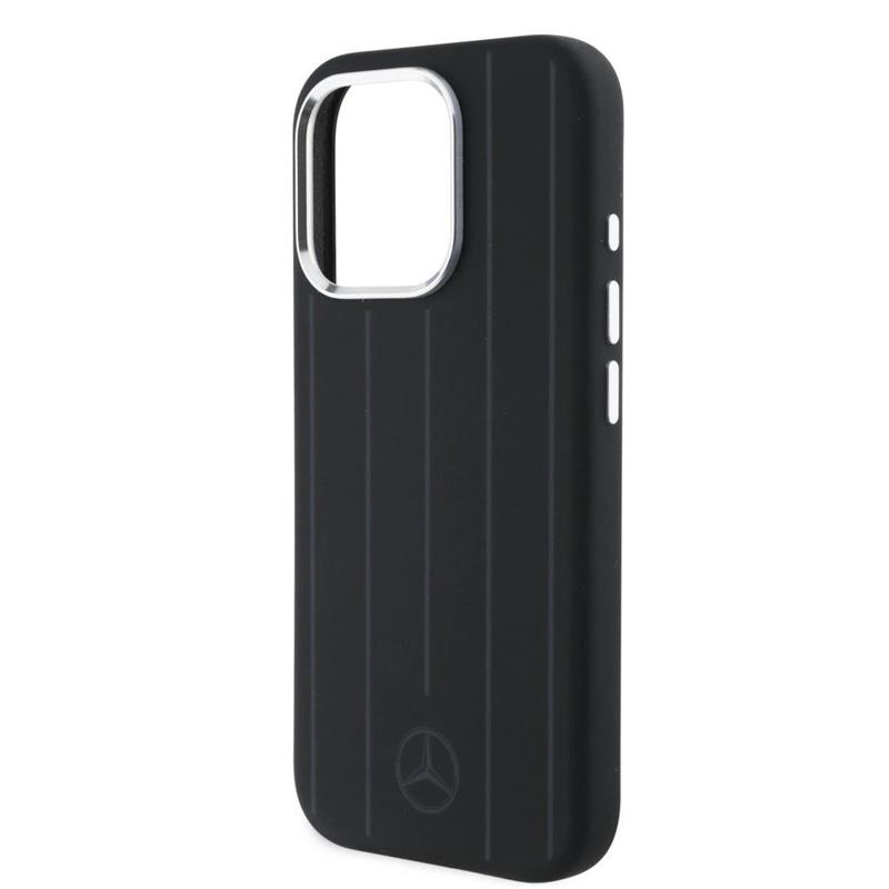 Mercedes Liquid Silicon Stripes Pattern MagSafe Zadný Kryt pre iPhone 16 Pro čierny 