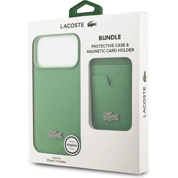 Lacoste Iconic Petit Pique MagSafe kryt + peňaženka iPhone 17 Pro Max zelený 