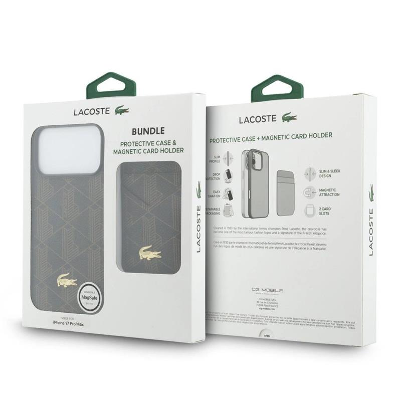 Lacoste Iconic Petit Pique MagSafe kryt + peňaženka iPhone 17 Pro hnedý 