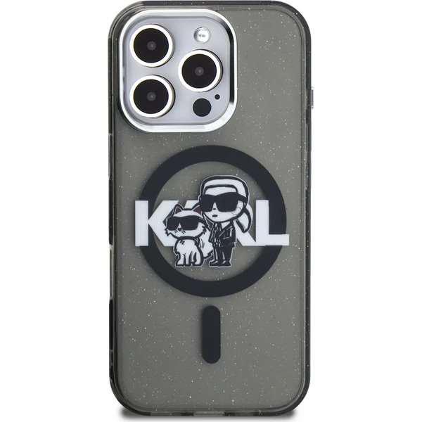 Karl Lagerfeld IML Glitter Karl and Choupette Sketch MagSafe kryt iPhone 16 Pro Max čierny 