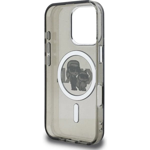 Karl Lagerfeld IML Glitter Karl and Choupette Sketch MagSafe kryt iPhone 16 Pro Max čierny 