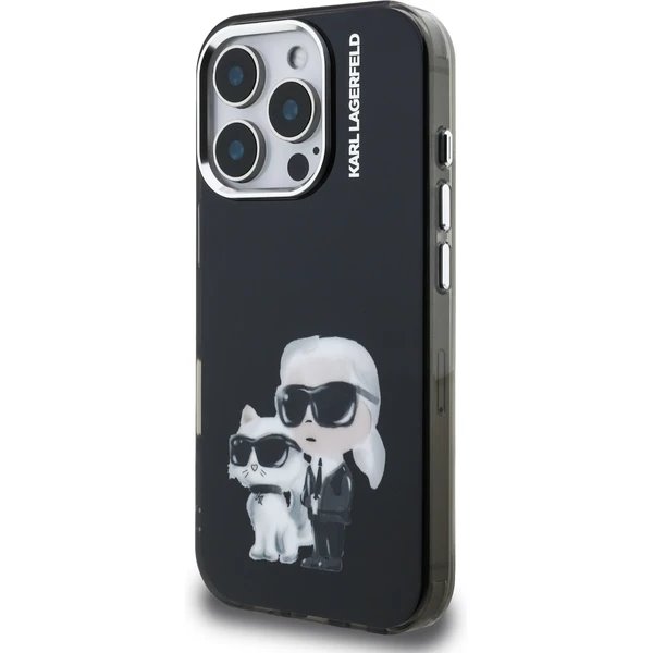 Karl Lagerfeld IML Aquarelle Karl and Choupette kryt iPhone 16 Pro čierny 